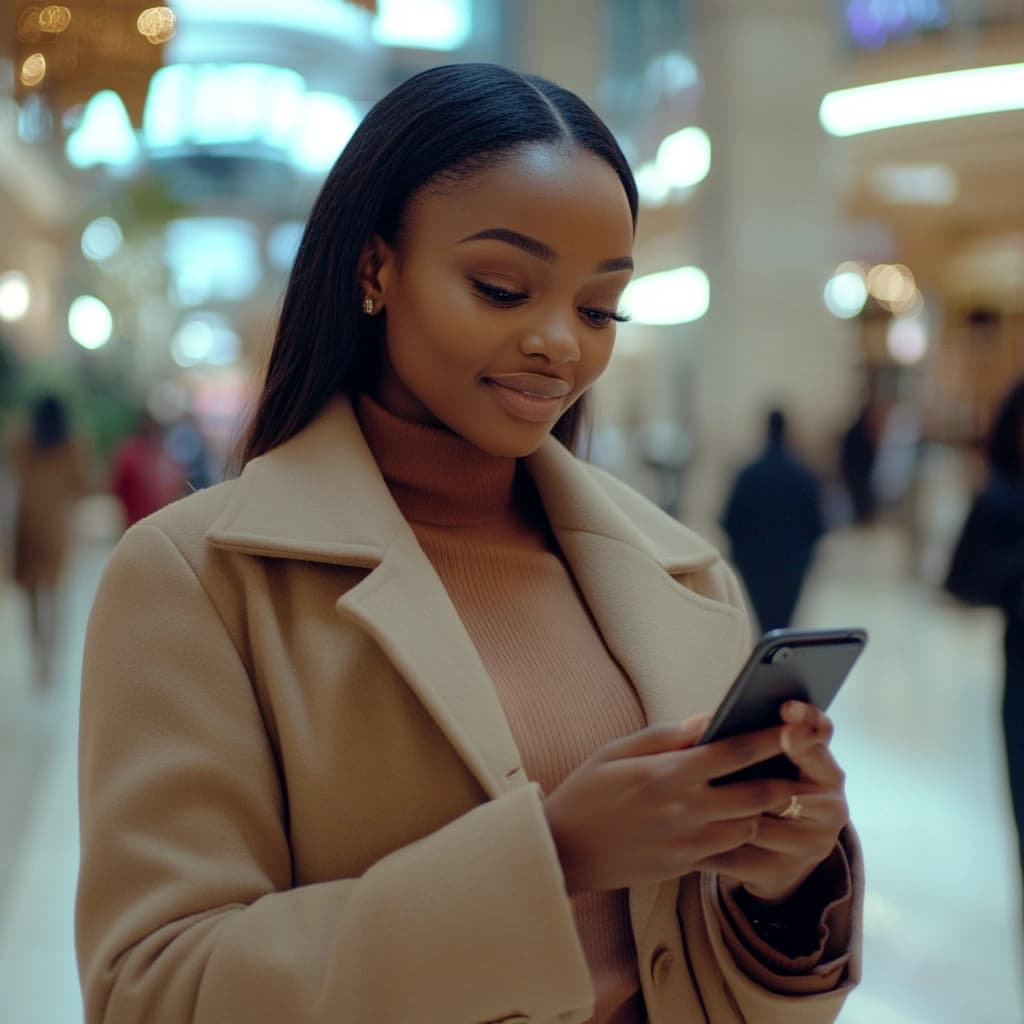black female browsing website on a mobile phone