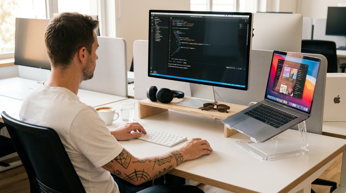 Developer writing custom code on a laptop